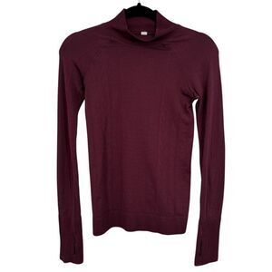 Lululemon Rest Less Mock Neck Long Sleeve Athletic Top Burgundy Size 2